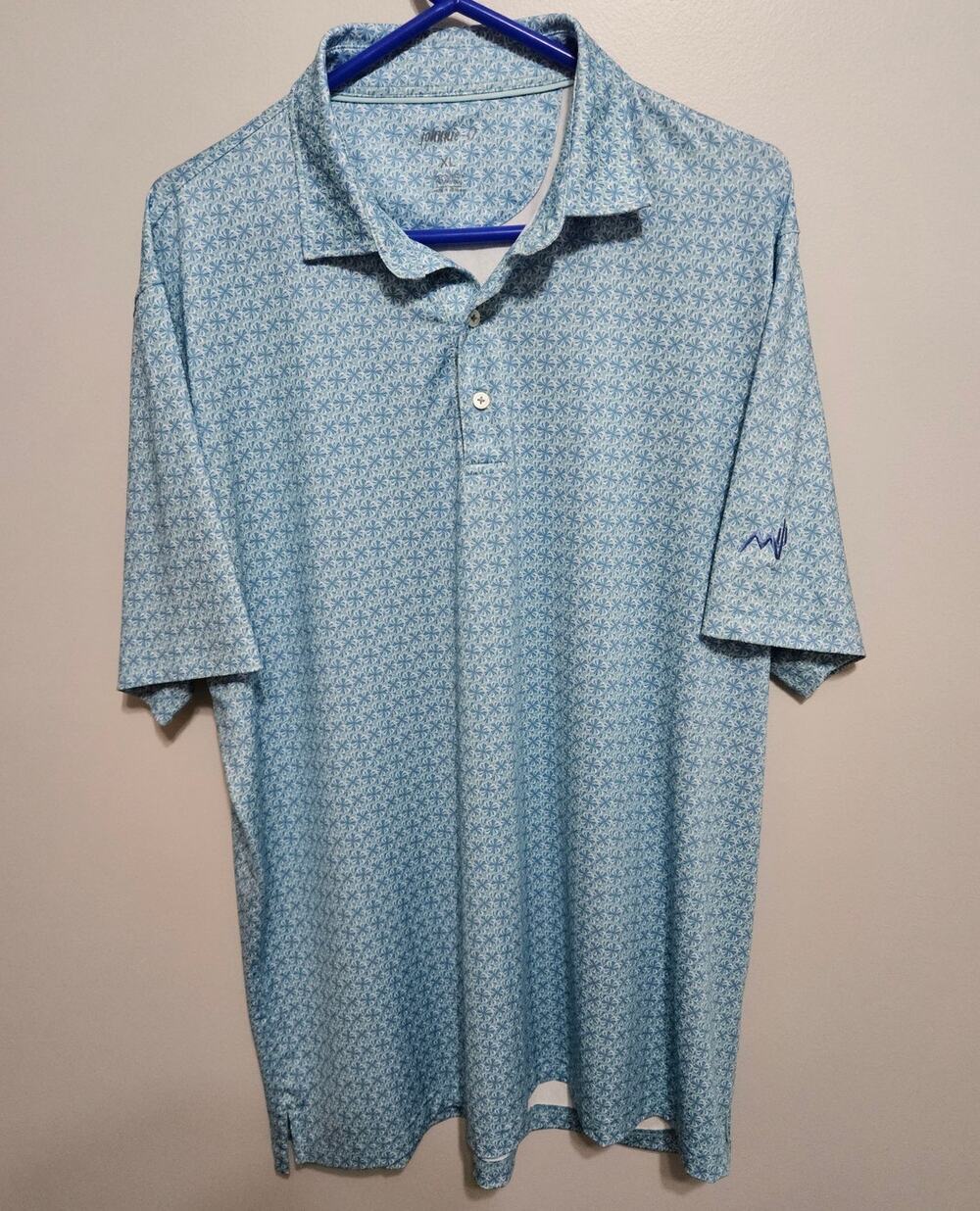 johnnie-O XL Short Sleeve Men's Polo Shirt Blue Green White Polyester/Spandex